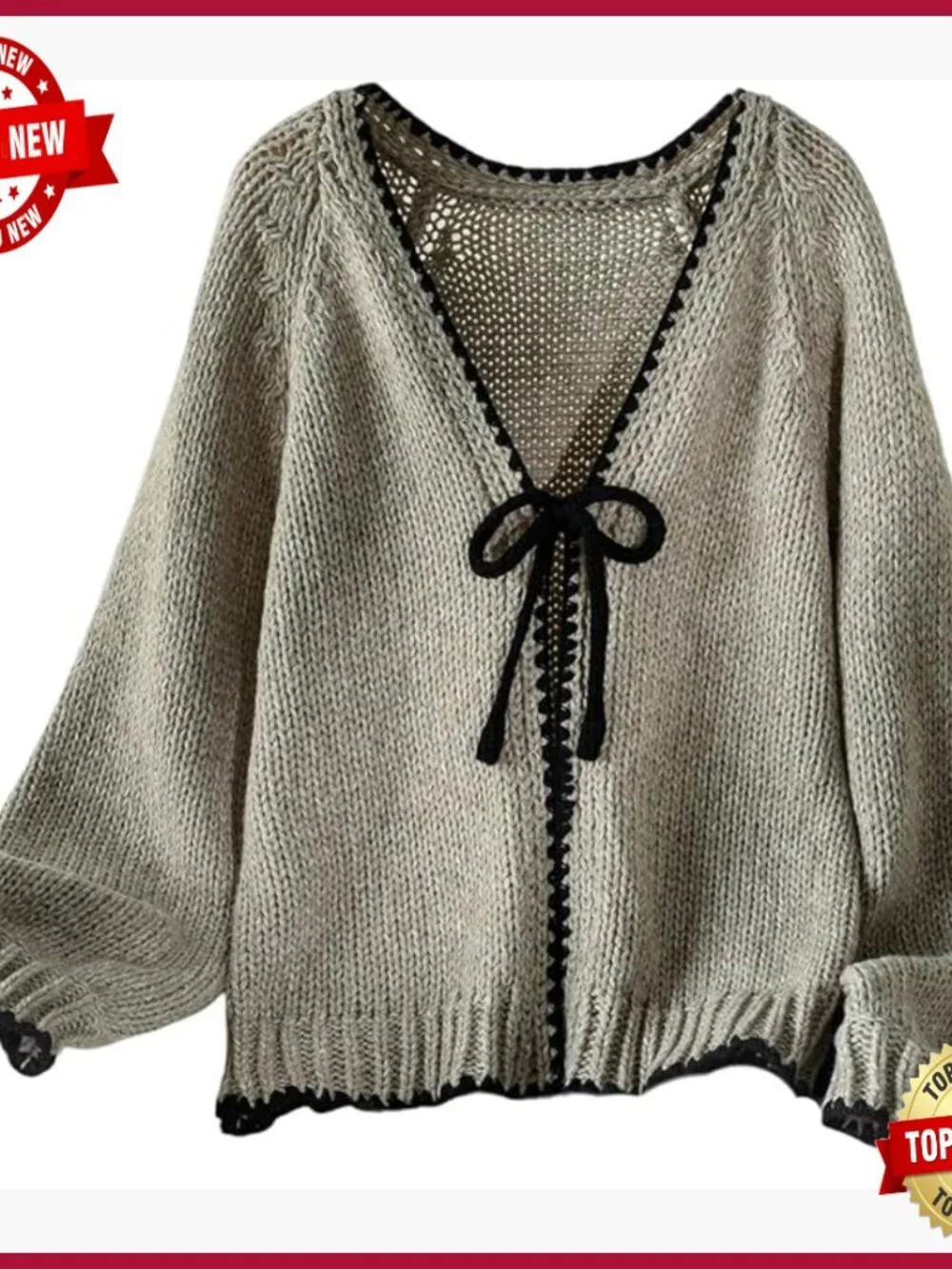 Plus Size Bow Cardigan Sweater V Neck Long Sleeve Knit Outdoor